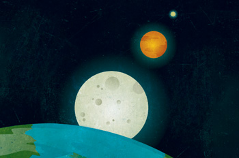 Illustrated image of the earth and the moon