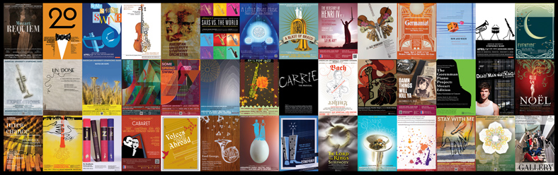 performing arts posters from the Katzen Arts Center