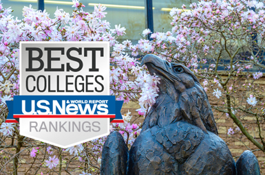 AU's bronze eagle statue with the US News logo
