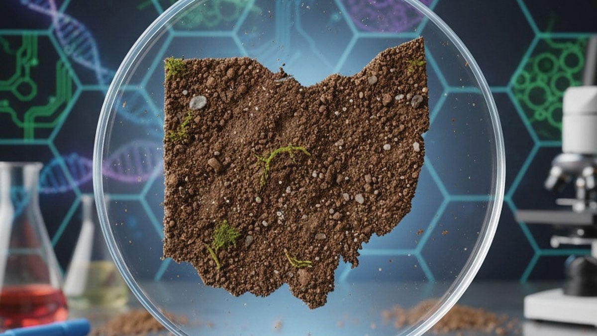 soil in the shape of Ohio on a Petri dish