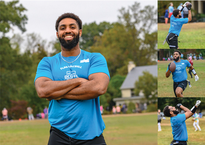 TJ Callan playing flag football at Rock Creek Park
