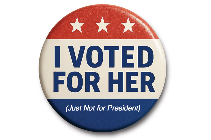 campaign button that reads "I voted for her (just not for president)"