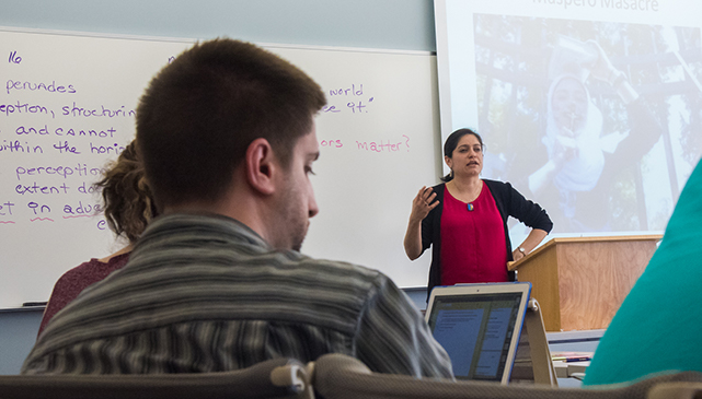 Students in a classroom with a professor