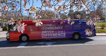 AU's fleet of buses provides sustainable travel to campus.