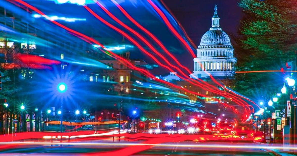 Capitol Dome with ribbons of traffic lights