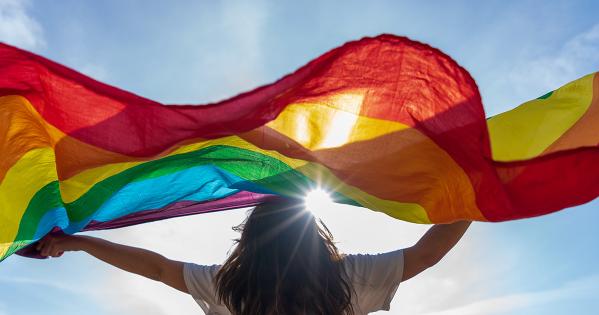 Person standing with pride flag