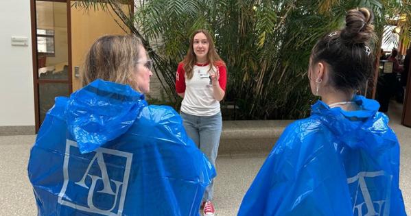 Nicole Geduldig leads a tour through the SIS building. Photo by Jack Frederick.