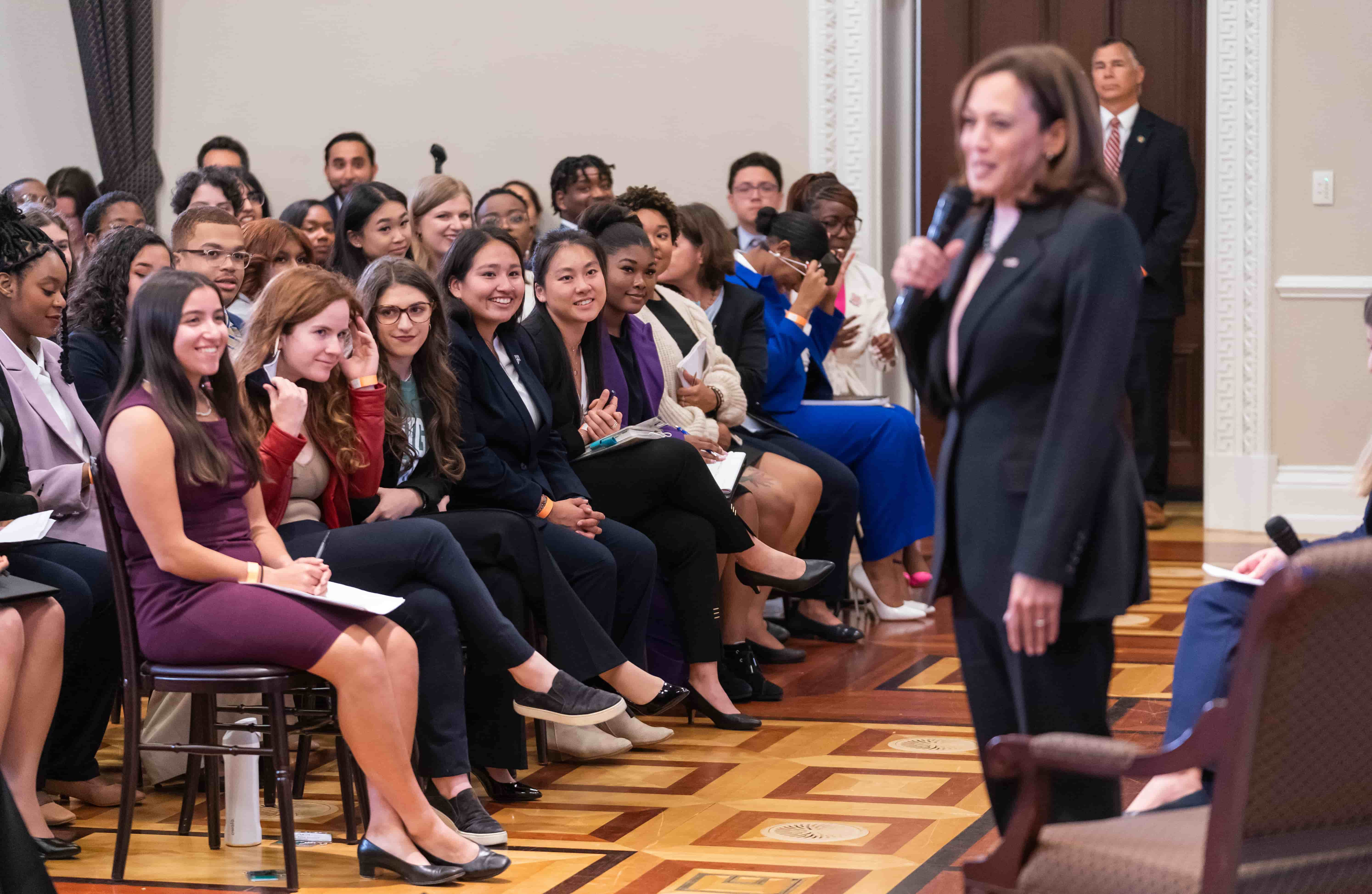 Kamala Harris speaks to student activists at the White House.