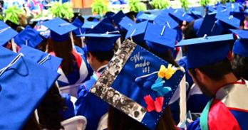 Graduates face the stage during AU's 147th commencement ceremony. Photo by Jeff Watts.