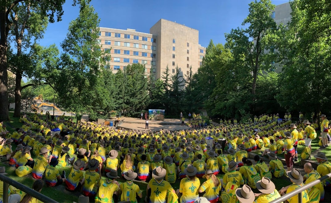 Scouts sitting in the amphitheater in July 2019 