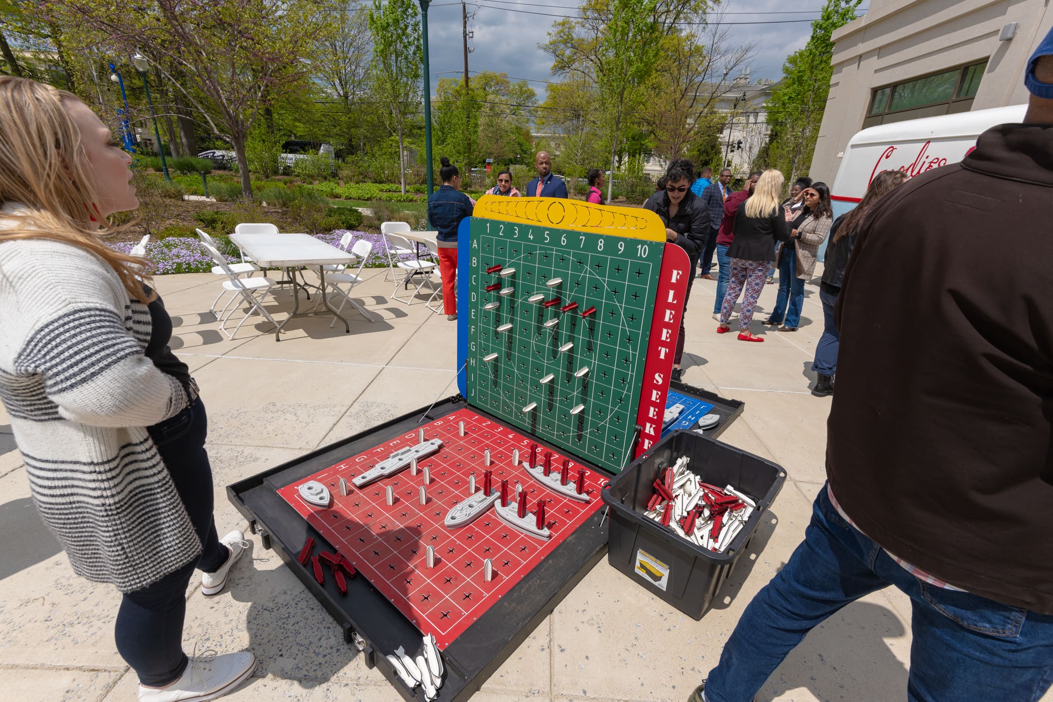 Staff playing games on East Campus quad