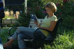 Student reading a book