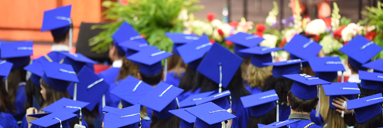 Tops of students hats at commencement
