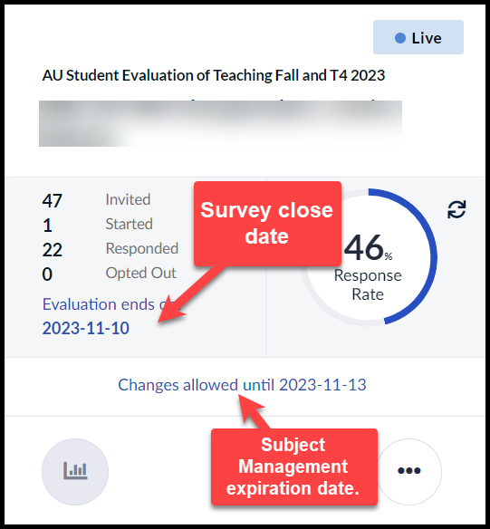 The expiration date for the subject management activity is located on the front bottom of the course section task card.