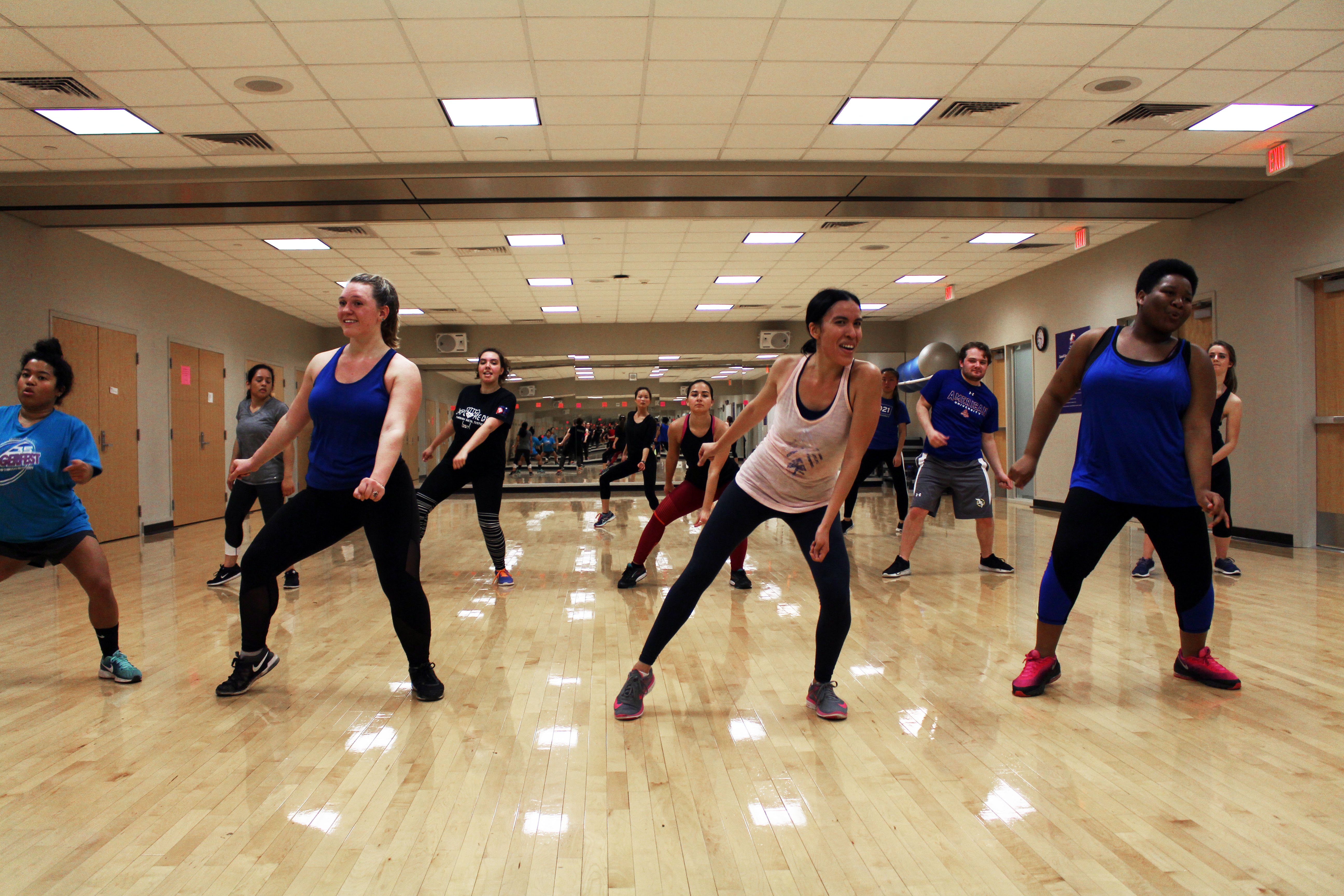 Group of students dancing in an exercise class