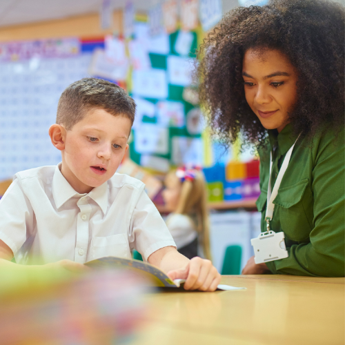Teacher teaching reading.