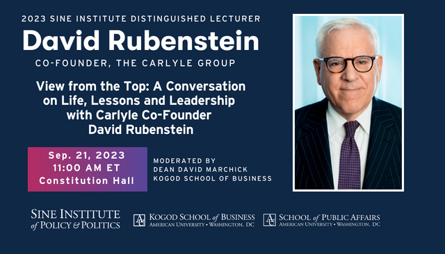Information about David Rubenstein's upcoming lecture