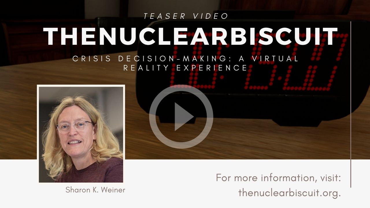 Title slide for Sharon Weiner's research promo video - the Nuclear Biscuit - click to play