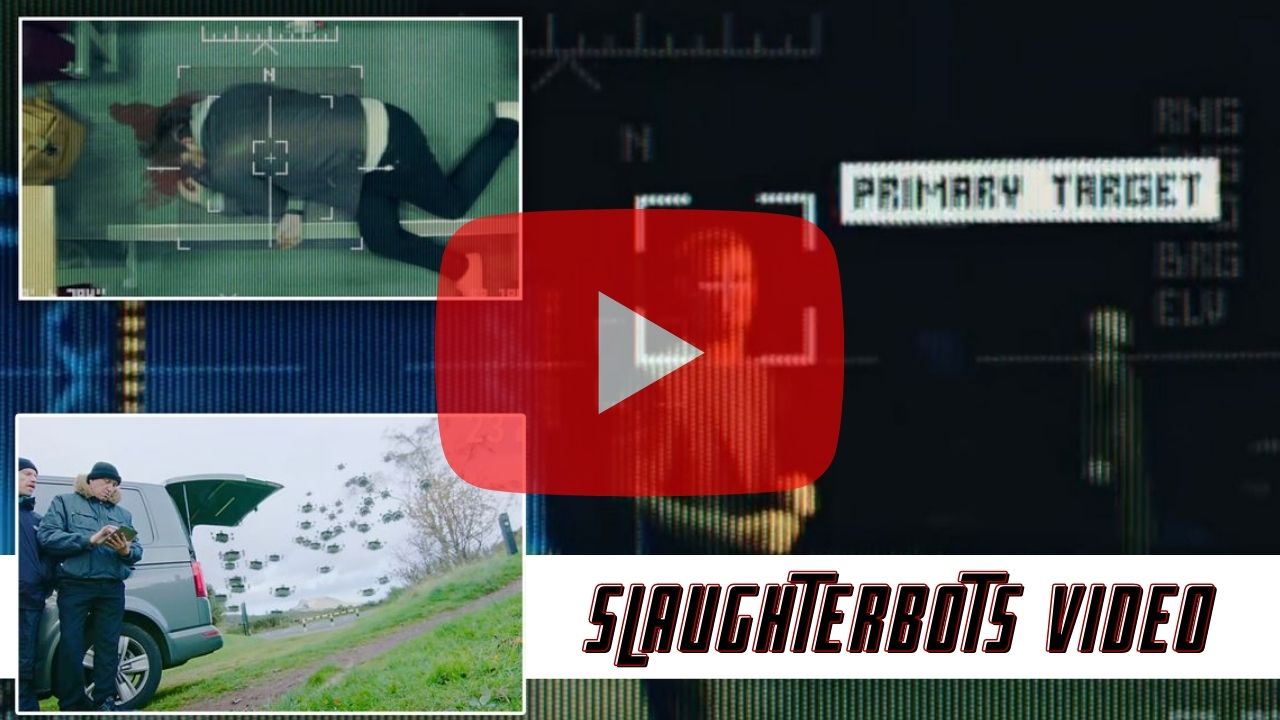 Screenshot from Slaughterbots video with title - click to watch
