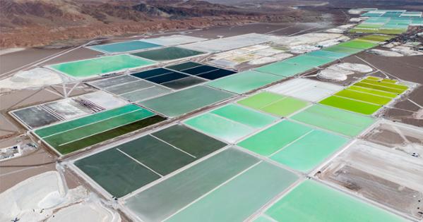 Lithium fields and evaporation ponds in the Atacama Desert in Chile, South America.