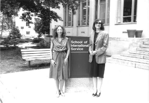 Professor Nanette Levinson and Professor Emerita Linda Lubrano in front of the former SIS building.