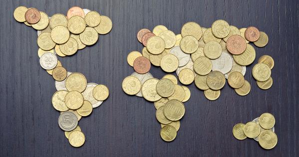 World map made of money coins