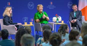 Professors Michelle Egan and Garret Martin moderate an event with Irish Ambassador Geraldine Byrne Nason