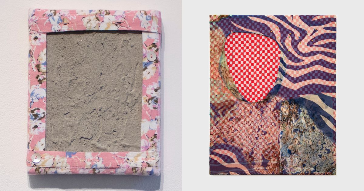 Artwork of Nuveen Barwari featuring Kurdish fabrics collaged together.