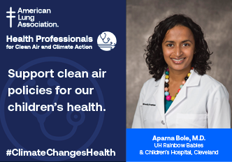 American Lung Association Photo with Dr. Aparna Bole calling to support clean air for our children's health.