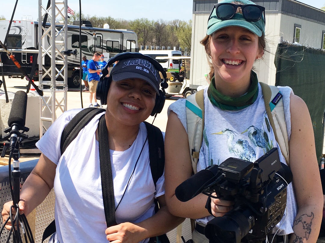Ashley Luke and Shannon Shikles pose for the camera with their gear