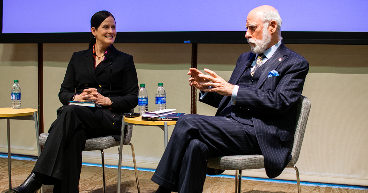 Laura DeNardis and Vinton Cerf at The Internet in Everything book talk
