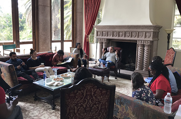 mansion Adam Goodman meets with L.A. Intensive participants in the AU West mansion.