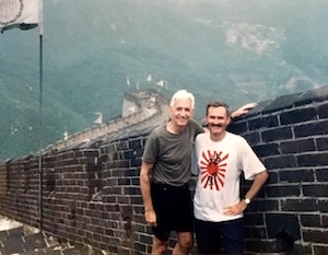 Streitmatter and his husband, Tom Grooms, on the Great Wall of China