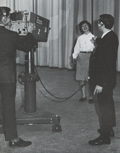 Students using a WAMU studio for a television studio class.