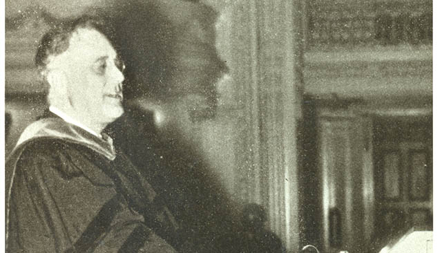 Franklin D. Roosevelt speaking at the SPA Inauguration.