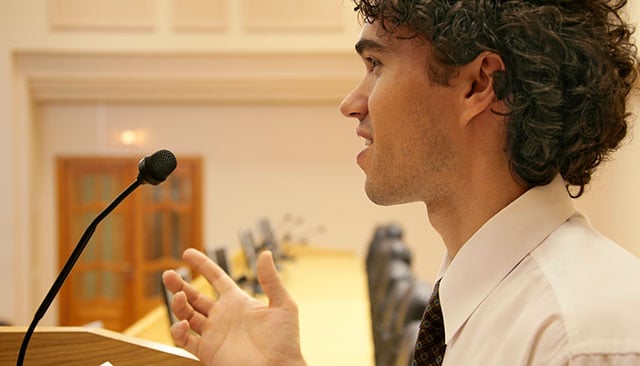 Student giving presentation