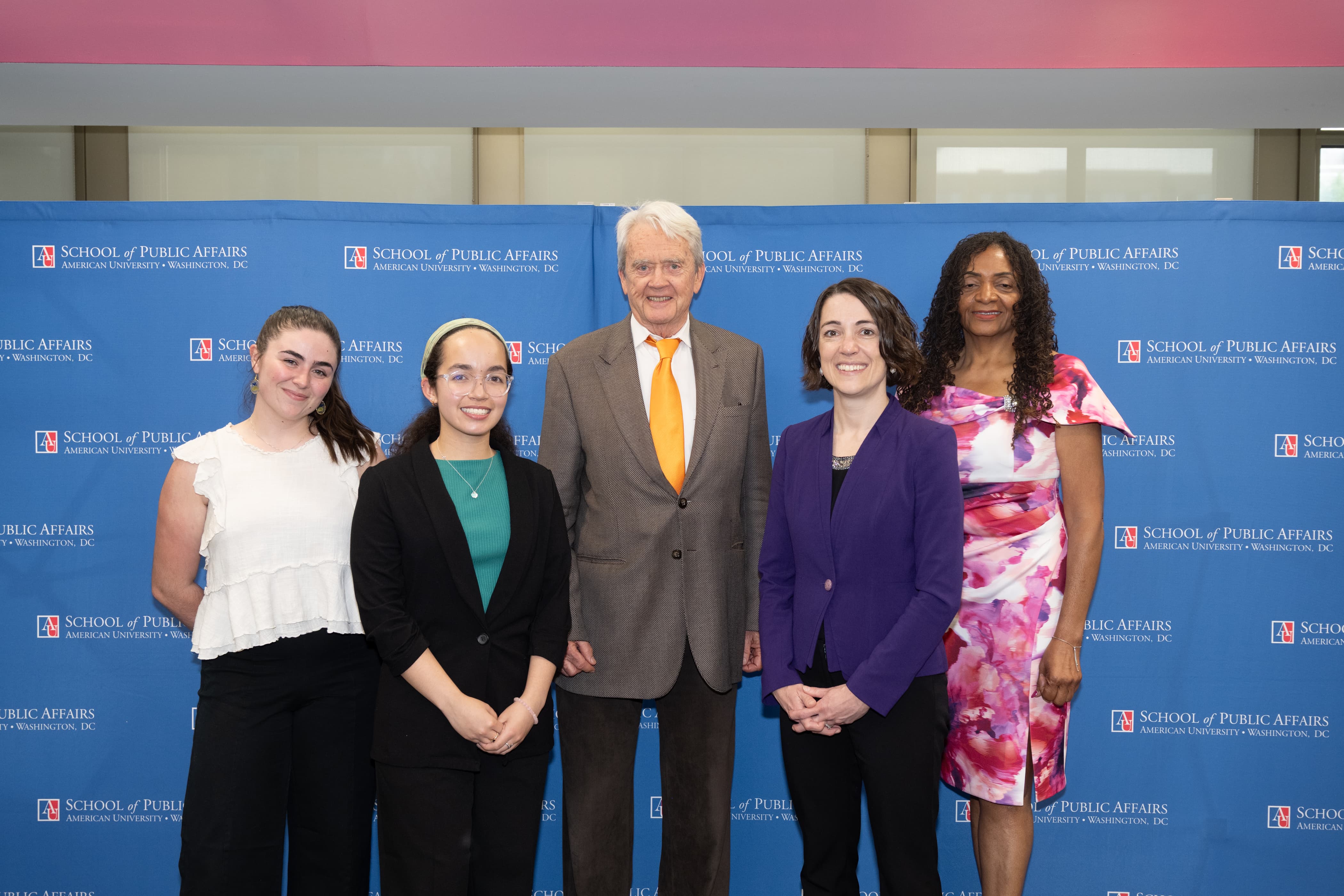 Award winners Dr. Adrienne Hollis and Dr. Gretchen Goldman with scholarship winners Sophia Libonate and Zoe McCasland with Bill Reilly