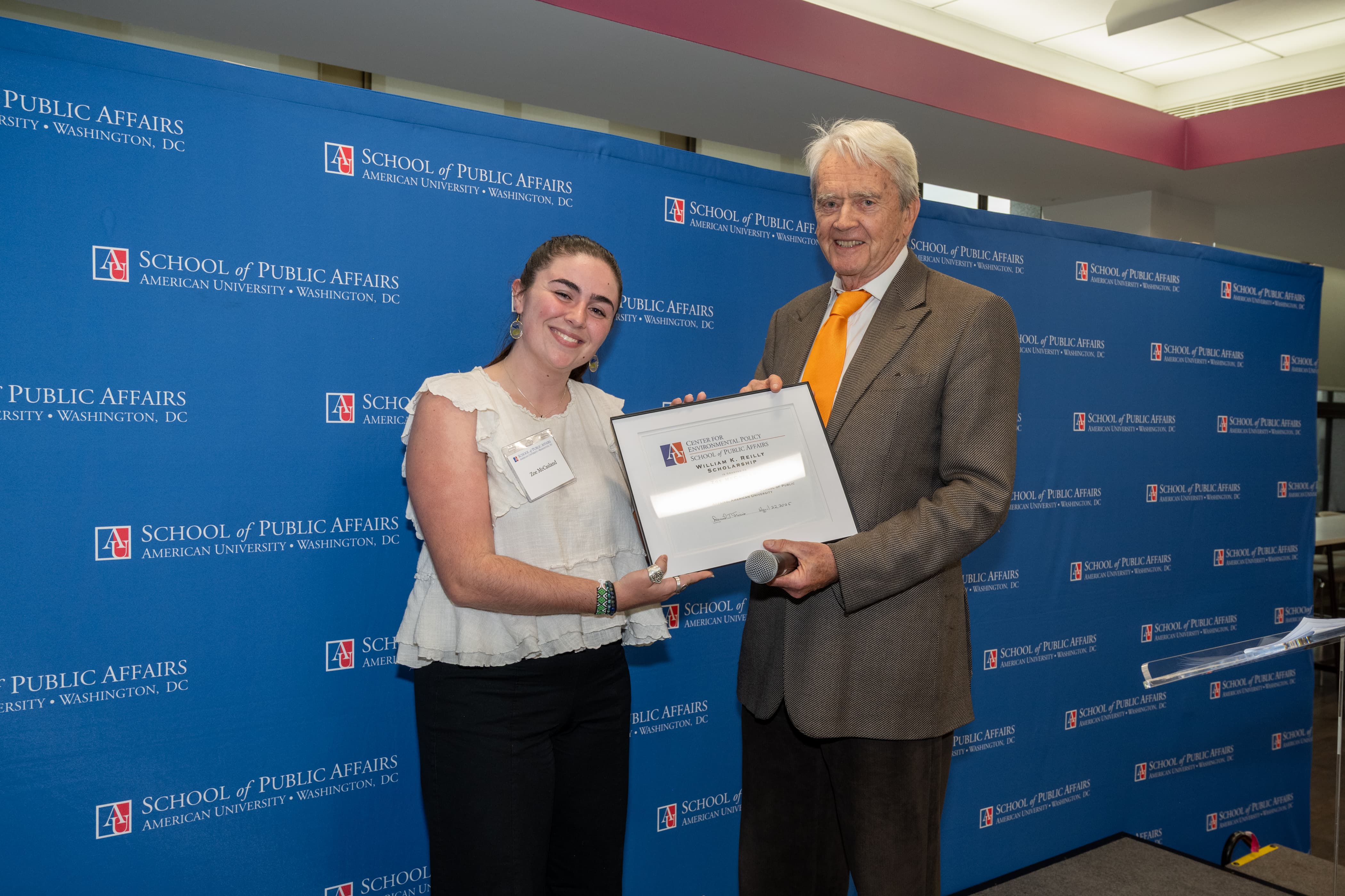 2025 Reilly Scholar Zoe McCasland with Bill Reilly