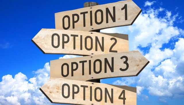 Signposts with Option 1, 2, 3, and 4