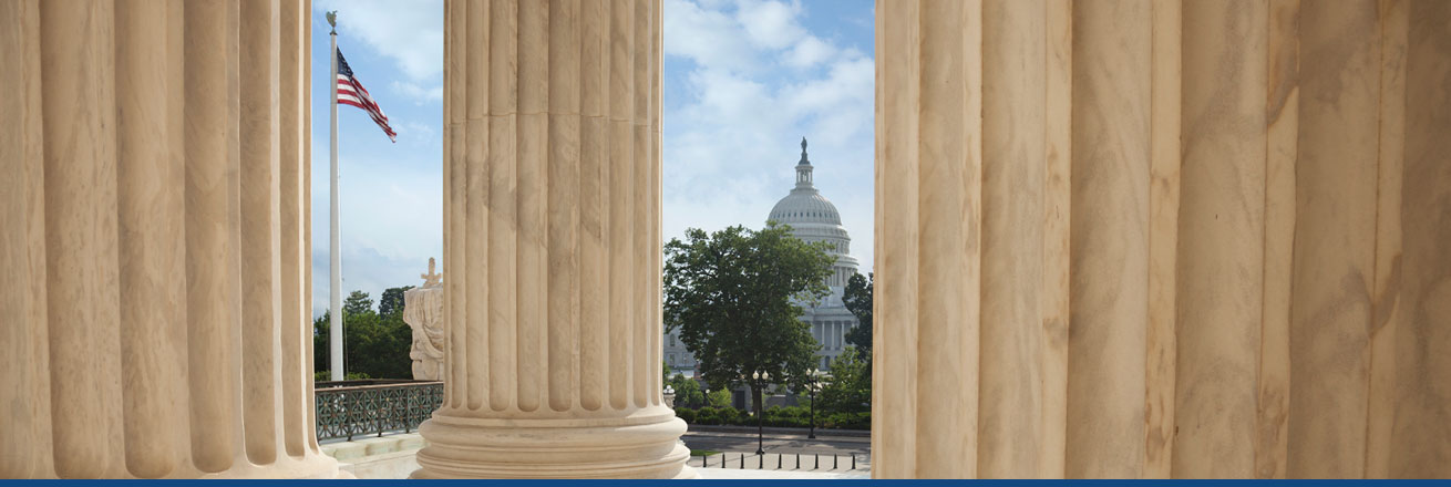 Viewing the US Capitol through marble columns