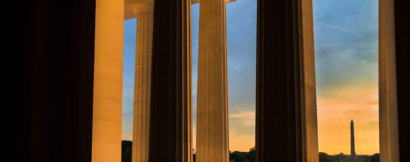 A memorial in Washington during a sunset