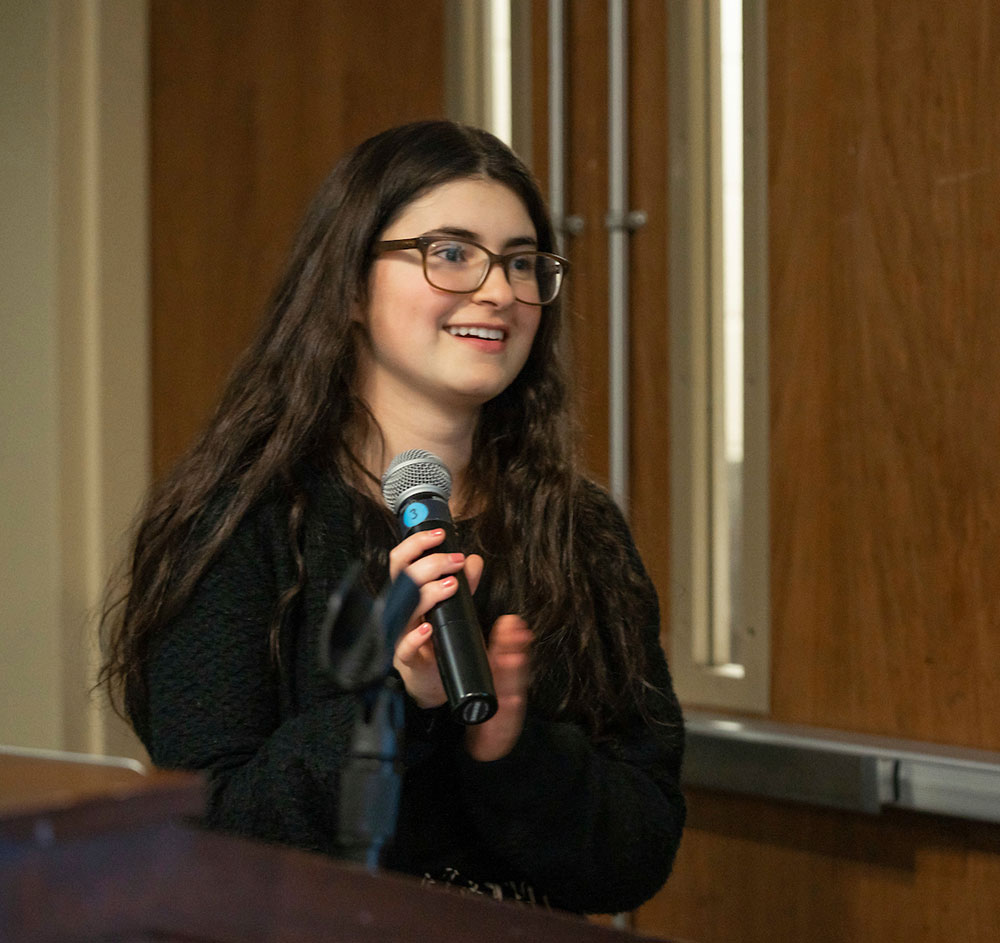 Leadership student with microphone