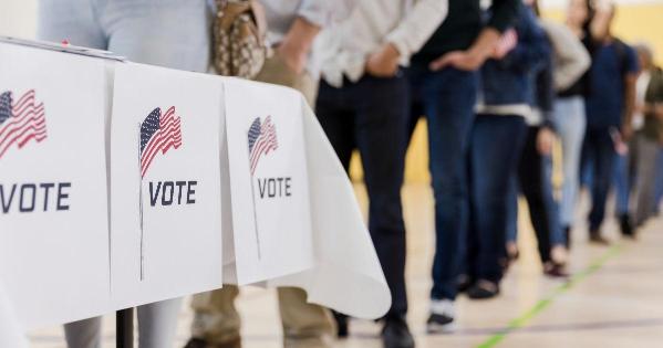 people in voting line