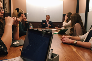 Politico reporter Daniel Lippman meets with Washington Semester students