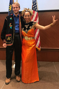 Julian with Malaysian dancer at the Embassy of Malaysia