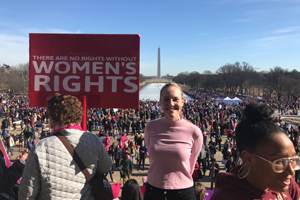 Washington Semester Program student Ingrid Skrede on the National Mall attending the 2018 Women's March