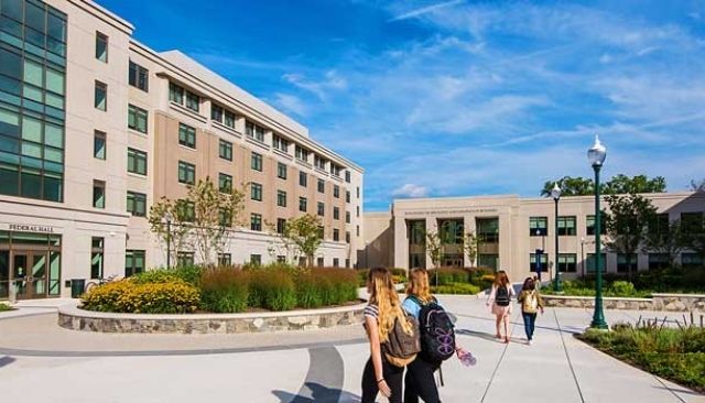 people walking on campus