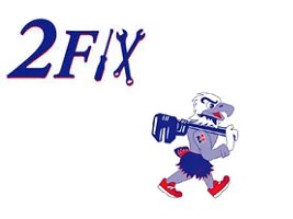 2fix graphic_cropped 2-F-I-X spelled out with cartoon eagle walking and holding a wrench