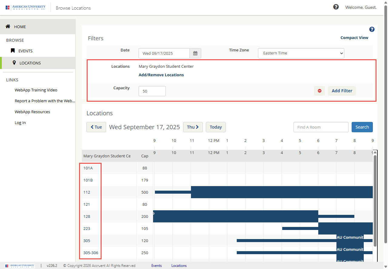 screenshot of EMS system Browse Locations page