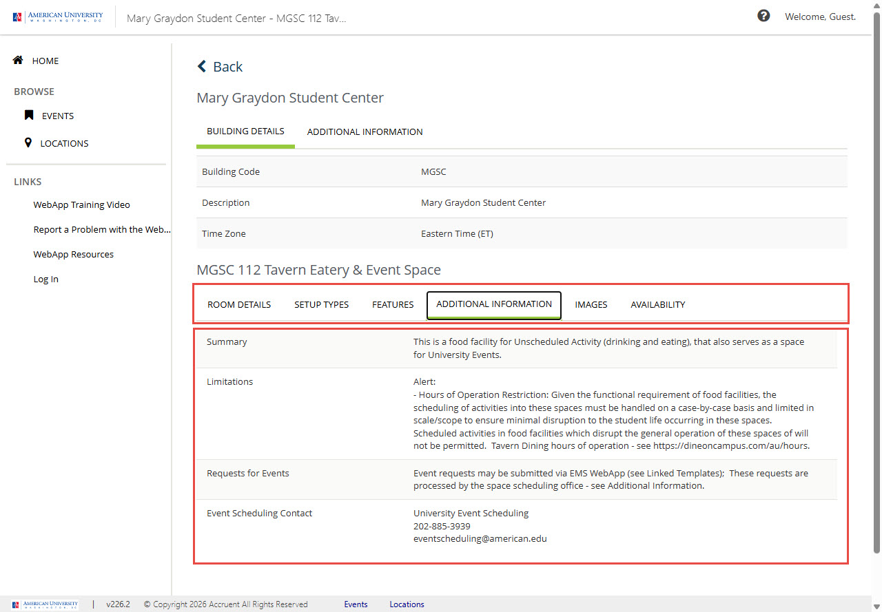 EMS_Browse Locations_step3 EMS WebApp Browse Locations Full Room Details screen